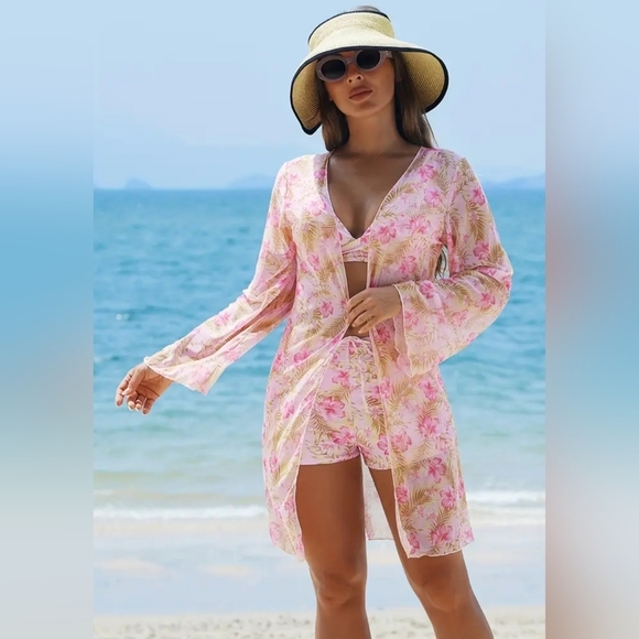 2/$50 NEW Floral Butterly Pastel Pink 2 Piece Swim Suit With Cover-Up(#1,315) - Picture 1 of 9